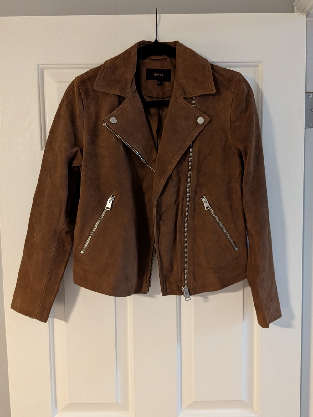 Quince Dark Chestnut Brown 100% Suede Moto Jacket